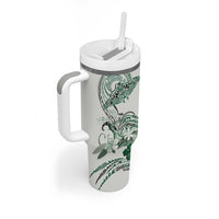 Polynesian Manta Ray Tumbler With Handle Green Floral Turtle Tattoo - Polynesian Pride