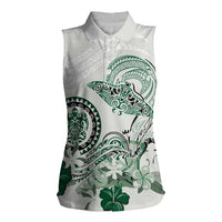 Polynesian Manta Ray Women Sleeveless Polo Shirt Green Floral Turtle Tattoo LT9 Female Green - Polynesian Pride