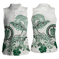 Polynesian Manta Ray Women Sleeveless Polo Shirt Green Floral Turtle Tattoo LT9 - Polynesian Pride