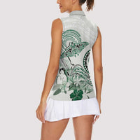 Polynesian Manta Ray Women Sleeveless Polo Shirt Green Floral Turtle Tattoo LT9 - Polynesian Pride