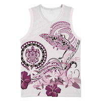 Polynesian Manta Ray Basketball Jersey Pink Floral Turtle Tattoo LT9 Unisex Pink - Polynesian Pride