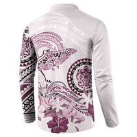 Polynesian Manta Ray Button Sweatshirt Pink Floral Turtle Tattoo LT9 - Polynesian Pride