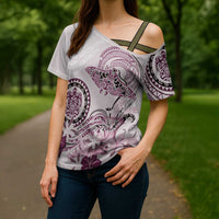 Polynesian Manta Ray Cross Shoulder Shirt Pink Floral Turtle Tattoo LT9 - Polynesian Pride