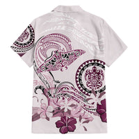Polynesian Manta Ray Family Matching Long Sleeve Bodycon Dress and Hawaiian Shirt Pink Floral Turtle Tattoo - Polynesian Pride