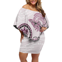 Polynesian Manta Ray Family Matching Off Shoulder Short Dress and Hawaiian Shirt Pink Floral Turtle Tattoo - Polynesian Pride