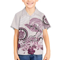 Polynesian Manta Ray Family Matching Puletasi and Hawaiian Shirt Pink Floral Turtle Tattoo LT9 Son's Shirt Pink - Polynesian Pride