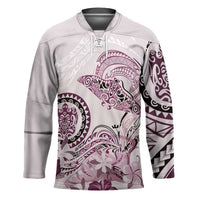 Polynesian Manta Ray Hockey Jersey Pink Floral Turtle Tattoo LT9 Unisex Pink - Polynesian Pride