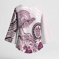 Polynesian Manta Ray Kimono Sleeve Blouse Pink Floral Turtle Tattoo LT9 - Polynesian Pride