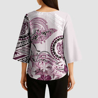 Polynesian Manta Ray Kimono Sleeve Blouse Pink Floral Turtle Tattoo LT9 - Polynesian Pride