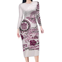 Polynesian Manta Ray Long Sleeve Bodycon Dress Pink Floral Turtle Tattoo LT9 Long Dress Pink - Polynesian Pride