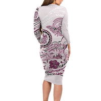 Polynesian Manta Ray Long Sleeve Bodycon Dress Pink Floral Turtle Tattoo LT9 - Polynesian Pride