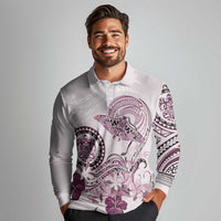 Polynesian Manta Ray Long Sleeve Polo Shirt Pink Floral Turtle Tattoo LT9 - Polynesian Pride