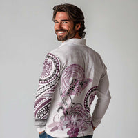 Polynesian Manta Ray Long Sleeve Polo Shirt Pink Floral Turtle Tattoo LT9 - Polynesian Pride
