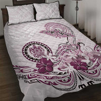 Polynesian Manta Ray Quilt Bed Set Pink Floral Turtle Tattoo - Polynesian Pride