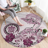 Polynesian Manta Ray Round Carpet Pink Floral Turtle Tattoo - Polynesian Pride