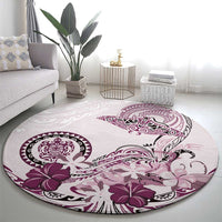 Polynesian Manta Ray Round Carpet Pink Floral Turtle Tattoo - Polynesian Pride