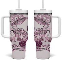 Polynesian Manta Ray Tumbler With Handle Pink Floral Turtle Tattoo - Polynesian Pride