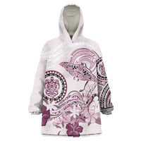 Polynesian Manta Ray Wearable Blanket Hoodie Pink Floral Turtle Tattoo LT9 One Size Pink - Polynesian Pride