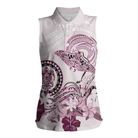 Polynesian Manta Ray Women Sleeveless Polo Shirt Pink Floral Turtle Tattoo LT9 Female Pink - Polynesian Pride
