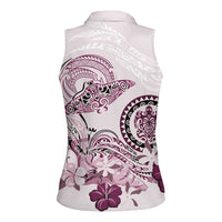Polynesian Manta Ray Women Sleeveless Polo Shirt Pink Floral Turtle Tattoo LT9 - Polynesian Pride