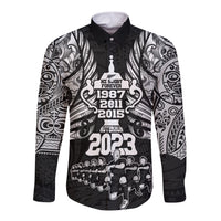 New Zealand Rugby Long Sleeve Button Shirt Black Haka Dance With NZ Champions History LT9 Unisex Black - Polynesian Pride