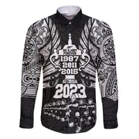 Custom New Zealand Rugby Family Matching Long Sleeve Bodycon Dress and Hawaiian Shirt Black Haka Dance With NZ Champions History LT9 Dad's Shirt - Long Sleeve Black - Polynesian Pride