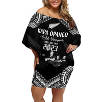 NZ Rugby Family Matching Off Shoulder Short Dress and Hawaiian Shirt Kapa Opango Maori Haka With Years of The All Black Champions LT9 Mom's Dress Black - Polynesian Pride