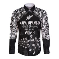 Custom NZ Rugby Long Sleeve Button Shirt Kapa Opango Maori Haka With Years of The All Black Champions LT9 Unisex Black - Polynesian Pride