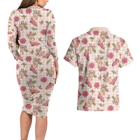 Beige Paniolo Palaka Hawaiian Cowgirl Christmas Couples Matching Long Sleeve Bodycon Dress and Hawaiian Shirt - Polynesian Pride