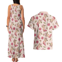 Beige Paniolo Palaka Hawaiian Cowgirl Christmas Couples Matching Tank Maxi Dress and Hawaiian Shirt - Polynesian Pride