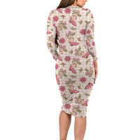 Beige Paniolo Palaka Hawaiian Cowgirl Christmas Family Matching Long Sleeve Bodycon Dress and Hawaiian Shirt - Polynesian Pride
