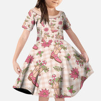 Beige Paniolo Palaka Hawaiian Cowgirl Christmas Family Matching Off Shoulder Maxi Dress and Hawaiian Shirt - Polynesian Pride