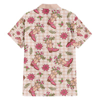 Beige Paniolo Palaka Hawaiian Cowgirl Christmas Family Matching Off Shoulder Short Dress and Hawaiian Shirt - Polynesian Pride