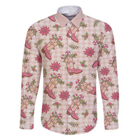 Beige Paniolo Palaka Hawaiian Cowgirl Christmas Family Matching Off Shoulder Short Dress and Hawaiian Shirt - Polynesian Pride