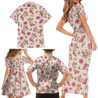 Beige Paniolo Palaka Hawaiian Cowgirl Christmas Family Matching Short Sleeve Bodycon Dress and Hawaiian Shirt - Polynesian Pride