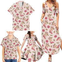 Beige Paniolo Palaka Hawaiian Cowgirl Christmas Family Matching Summer Maxi Dress and Hawaiian Shirt - Polynesian Pride