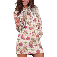 Beige Paniolo Palaka Hawaiian Cowgirl Christmas Hoodie Dress - Polynesian Pride