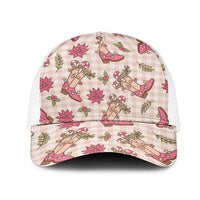Beige Paniolo Palaka Hawaiian Cowgirl Christmas Mesh Trucker Cap LT9 One Size White Beige - Polynesian Pride
