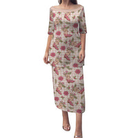 Beige Paniolo Palaka Hawaiian Cowgirl Christmas Puletasi LT9 Long Dress Beige - Polynesian Pride