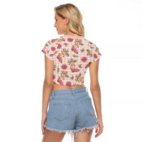 Beige Paniolo Palaka Hawaiian Cowgirl Christmas Raglan Cropped T Shirt - Polynesian Pride