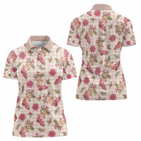 Beige Paniolo Palaka Hawaiian Cowgirl Christmas Women Polo Shirt - Polynesian Pride