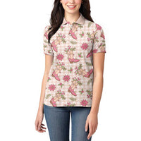 Beige Paniolo Palaka Hawaiian Cowgirl Christmas Women Polo Shirt - Polynesian Pride