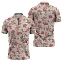 Beige Paniolo Palaka Hawaiian Cowgirl Christmas Zipper Polo Shirt - Polynesian Pride