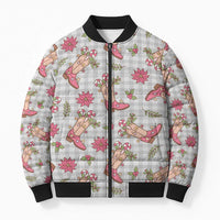 Gray Paniolo Palaka Hawaiian Cowgirl Christmas Bomber Puffer Jacket - Polynesian Pride
