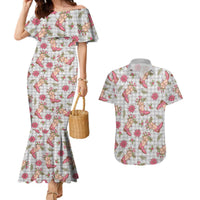 Gray Paniolo Palaka Hawaiian Cowgirl Christmas Couples Matching Mermaid Dress and Hawaiian Shirt - Polynesian Pride