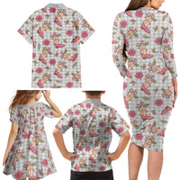 Gray Paniolo Palaka Hawaiian Cowgirl Christmas Family Matching Long Sleeve Bodycon Dress and Hawaiian Shirt - Polynesian Pride