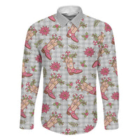 Gray Paniolo Palaka Hawaiian Cowgirl Christmas Family Matching Long Sleeve Bodycon Dress and Hawaiian Shirt - Polynesian Pride