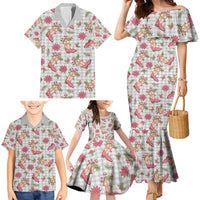 Gray Paniolo Palaka Hawaiian Cowgirl Christmas Family Matching Mermaid Dress and Hawaiian Shirt - Polynesian Pride