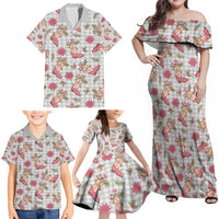 Gray Paniolo Palaka Hawaiian Cowgirl Christmas Family Matching Off Shoulder Maxi Dress and Hawaiian Shirt - Polynesian Pride