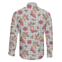 Gray Paniolo Palaka Hawaiian Cowgirl Christmas Family Matching Off Shoulder Maxi Dress and Hawaiian Shirt - Polynesian Pride